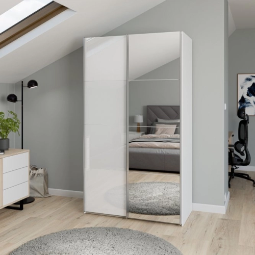 Szafa ubraniowa z lustrem 120 cm Kolor Biały / Biały połysk